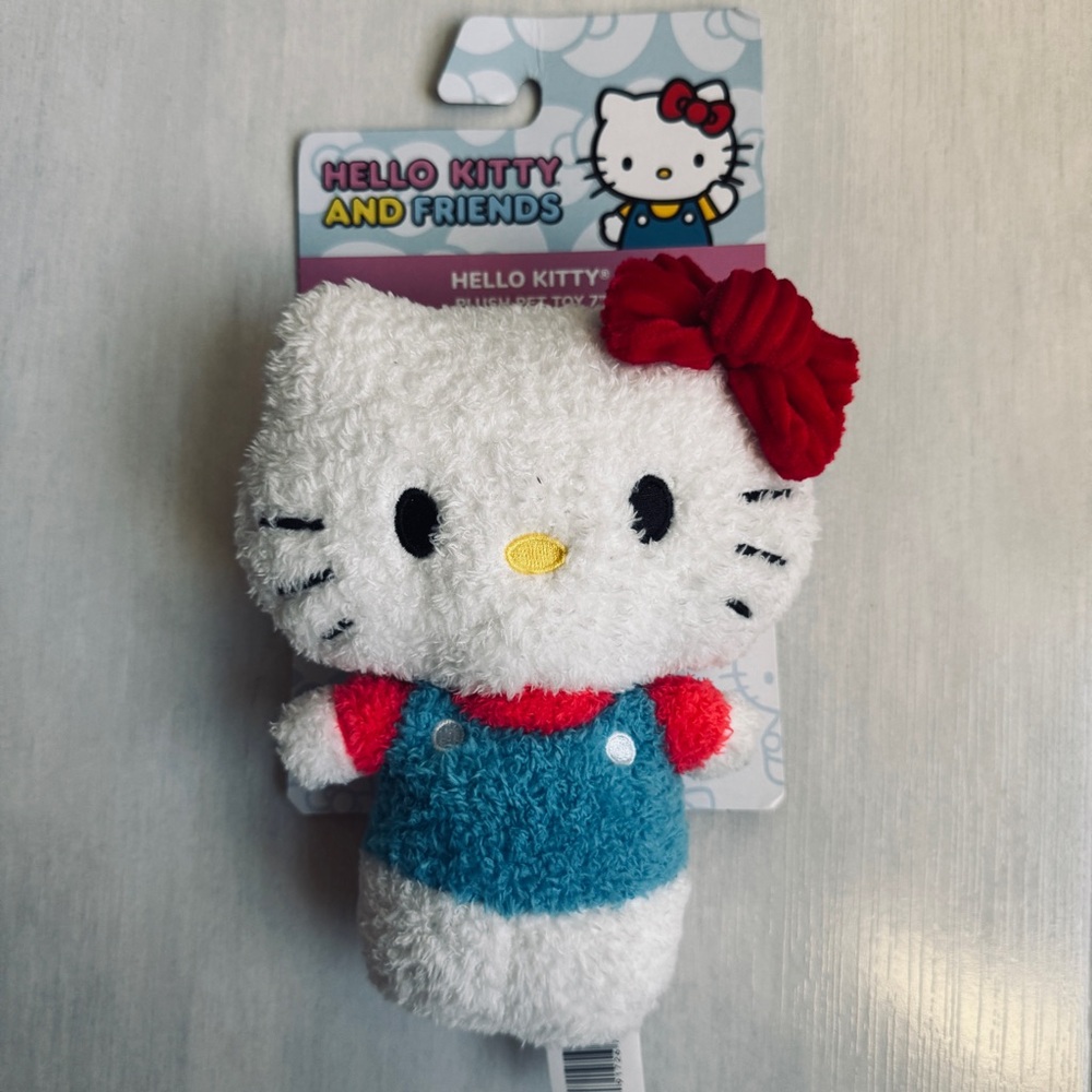 Hello Kitty Plush Pet Toy in White with Red Accent. NWT